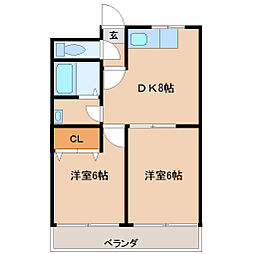 ベルトピア北代 2DKの間取図画像