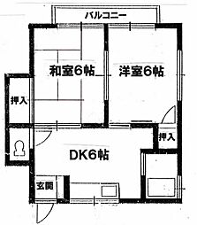 那須ハイムB 2DKの間取図画像