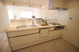 [キッチン] お料理しながらリビングのご家族とおしゃべりが弾みます。新品のシステムキッチンには嬉しい食洗機を内蔵！