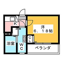 アズール東伏見 1Kの間取図画像
