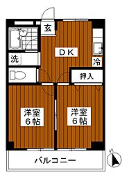 コーポ水車 2DKの間取図画像