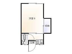 第一さくら荘 1Kの間取図画像