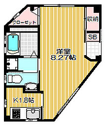 アルプレオン 3階1Kの間取り