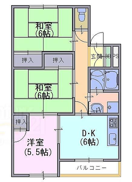 ハイツ竹風 301｜京都府長岡京市馬場２丁目(賃貸マンション3DK・3階・55.10㎡)の写真 その2