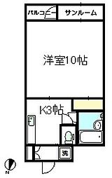 プレジデント笠舞 1Kの間取図画像