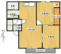サンシャイン・アサヒA 2LDKの間取図画像