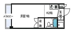 ヒルクレスト大橋 1Kの間取図画像