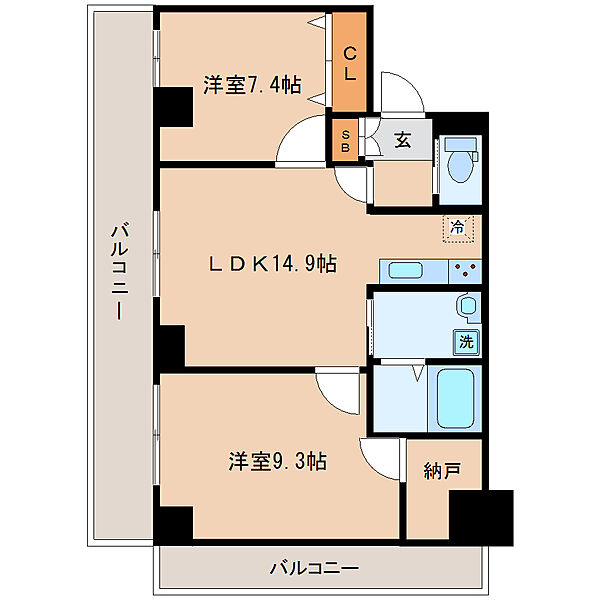 宮城県仙台市若林区新寺４丁目(賃貸マンション2SLDK・9階・68.92㎡)の写真 その2