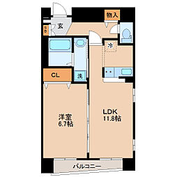 プログレ河原町 1LDKの間取図画像
