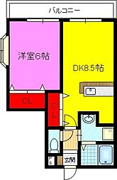 アット長田 1LDKの間取図画像