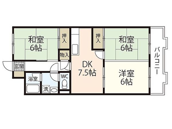 広島県広島市西区井口台1丁目(賃貸マンション3DK・3階・62.72㎡)の写真 その2