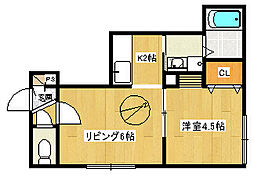 デジール北野 1LDKの間取図画像