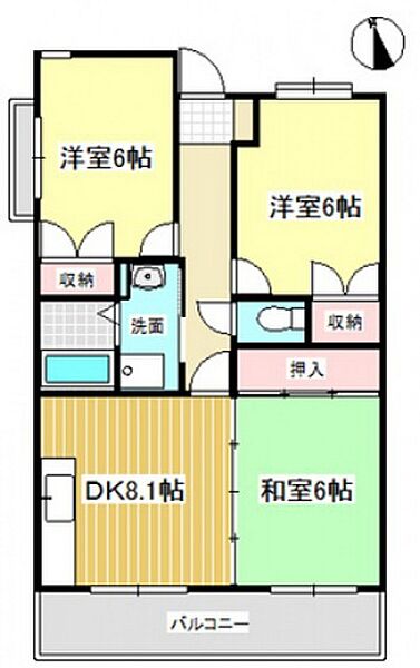 オーヂ八幡東 ｜広島県広島市佐伯区八幡東1丁目(賃貸マンション3DK・3階・61.67㎡)の写真 その2