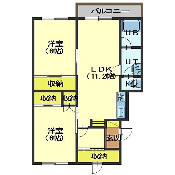 マイライフ日吉B 210｜北海道函館市日吉町２丁目(賃貸アパート2LDK・2階・61.61㎡)の写真 その2