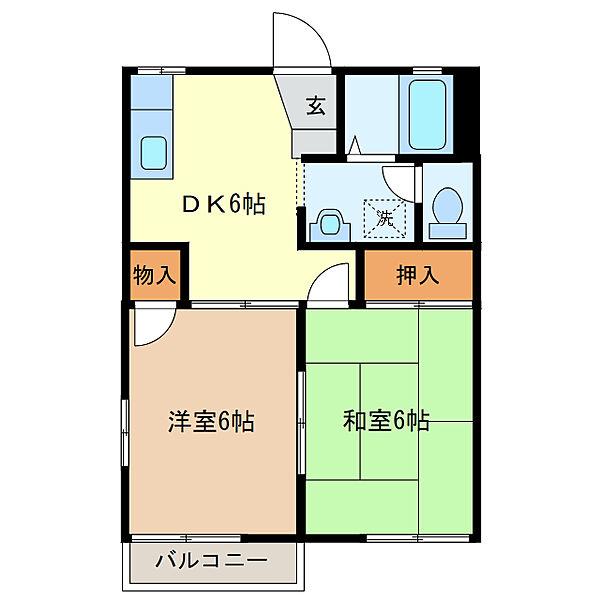 タカハイツ 202｜栃木県足利市中川町(賃貸アパート2DK・2階・39.00㎡)の写真 その2