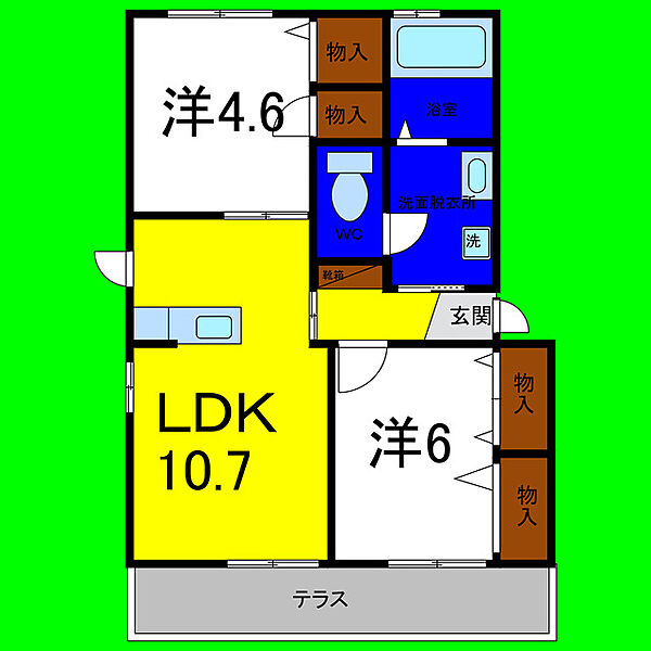 シャーメゾン藍住Ｂ ｜徳島県板野郡藍住町奥野字原(賃貸アパート2LDK・1階・50.04㎡)の写真 その2