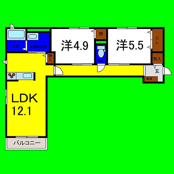 シャーメゾンフォーレ藍住 205｜徳島県板野郡藍住町奥野字乾(賃貸マンション2LDK・2階・60.70㎡)の写真 その2