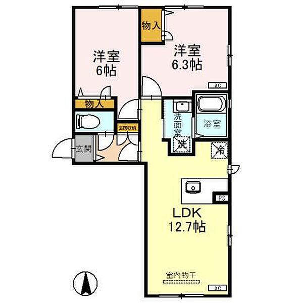 KOGA-KEYAKI ALLEYCLE G ｜茨城県古河市けやき平２丁目(賃貸アパート2LDK・1階・51.54㎡)の写真 その2