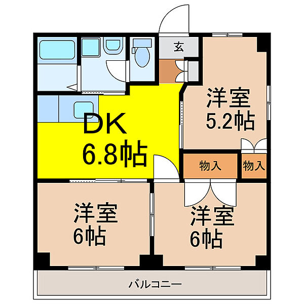 茨城県古河市幸町(賃貸アパート3DK・3階・52.20㎡)の写真 その2