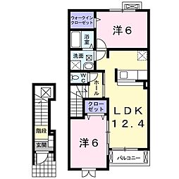 グランデＨ＆Ｍ木村　I 2階2LDKの間取り
