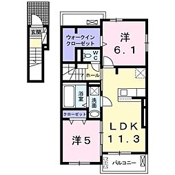 クリスタルドミール1 2LDKの間取図画像