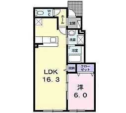 ヴァーミィ　ウィン　Ｂ 1階1LDKの間取り