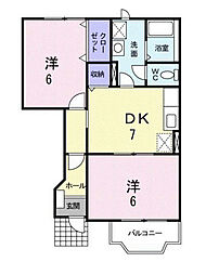 フローリッシュ小中野B 2DKの間取図画像