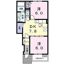 ウエストヒルズ 2DKの間取図画像
