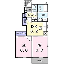 エアリーサンシャイン 2DKの間取図画像