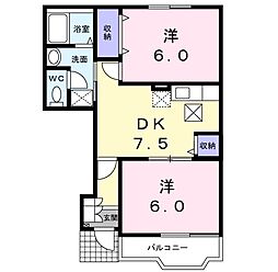 グレースアゼリアA 2DKの間取図画像
