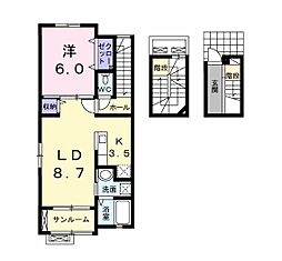 パレスシャトンA 1LDKの間取図画像