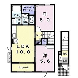 メロウアヴェニュー2B 2LDKの間取図画像