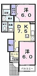 リバーサイドプラス1 2DKの間取図画像