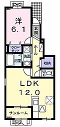 クラウディアB 1LDKの間取図画像