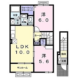アパルトマンタンプルB 2LDKの間取図画像