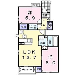 カーサ・ミニョンB 2LDKの間取図画像