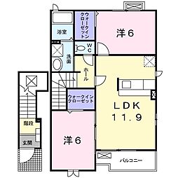 アベニールB 2LDKの間取図画像