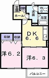 リバーサイドハウスH&NB 2DKの間取図画像