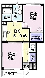 ピースフルライフあら町A 2DKの間取図画像