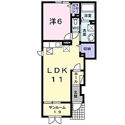 ラングレー飛鳥3 1LDKの間取図画像