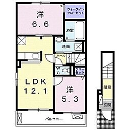 ヴィラフィオーレ川崎2 2LDKの間取図画像
