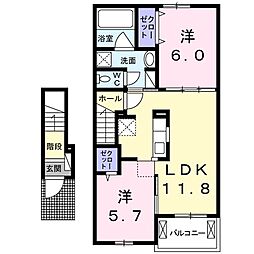 ラルカンシエル2 2LDKの間取図画像