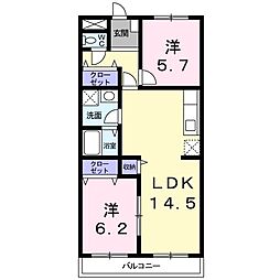 サウスタウンF 2LDKの間取図画像