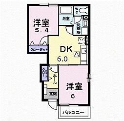 リバティハウス2 2DKの間取図画像