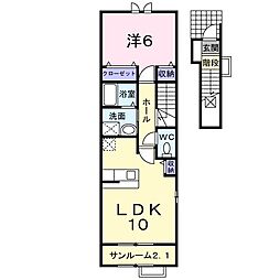 シエル・ブルーB 1LDKの間取図画像