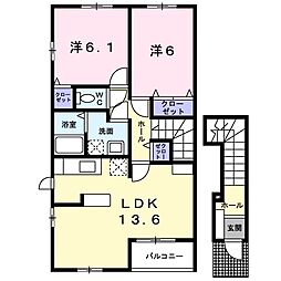 シャンゼリゼB 2LDKの間取図画像