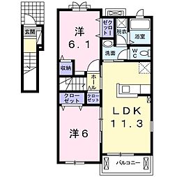 メゾン・ジュメルA 2LDKの間取図画像