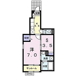 セブンヒルズサンライズB 1SKの間取図画像