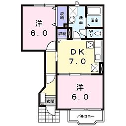 ベルヴィラージュB 2DKの間取図画像