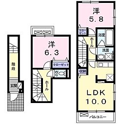 サニーハウスK2 2LDKの間取図画像